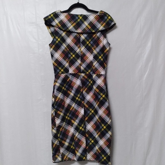 Jolie Moi Yellow Black Plaid Retro Sheath Dress - Picture 9 of 12